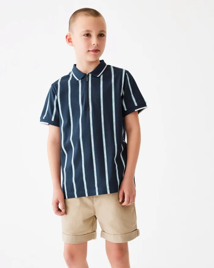 Ted Baker Tops Kids ANDREII 8211 Vertical Stripe Zip Polo Shirt Navy