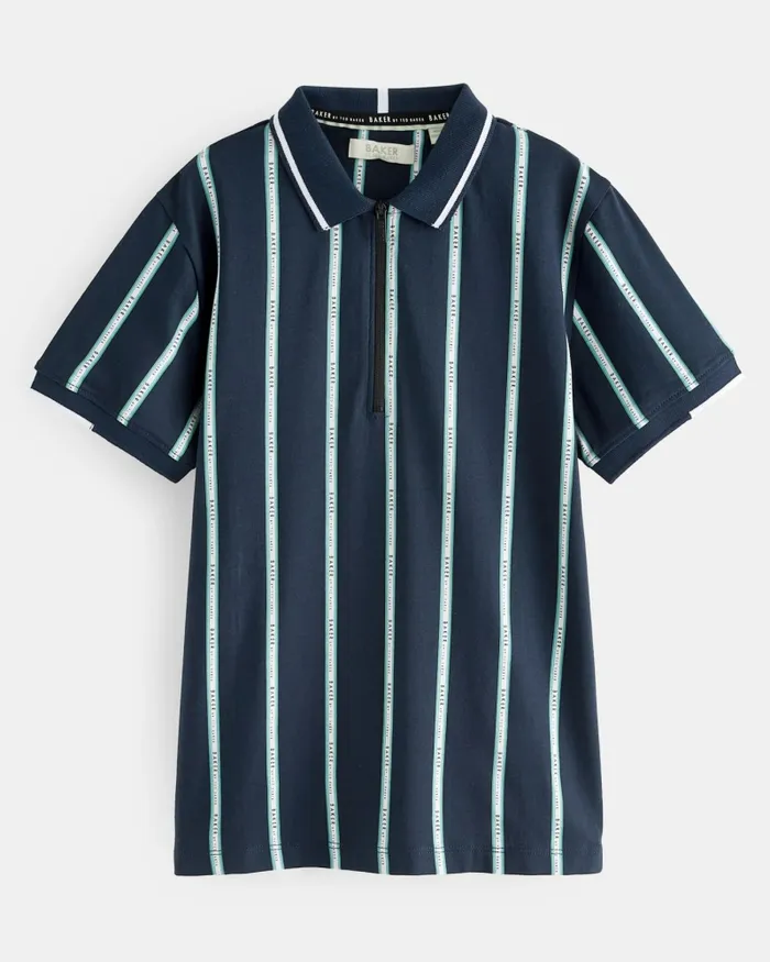 Ted Baker Tops Kids ANDREII 8211 Vertical Stripe Zip Polo Shirt Navy Ted Baker Tops Kids ANDREII 8211 Vertical Stripe Zip Polo Shirt Navy