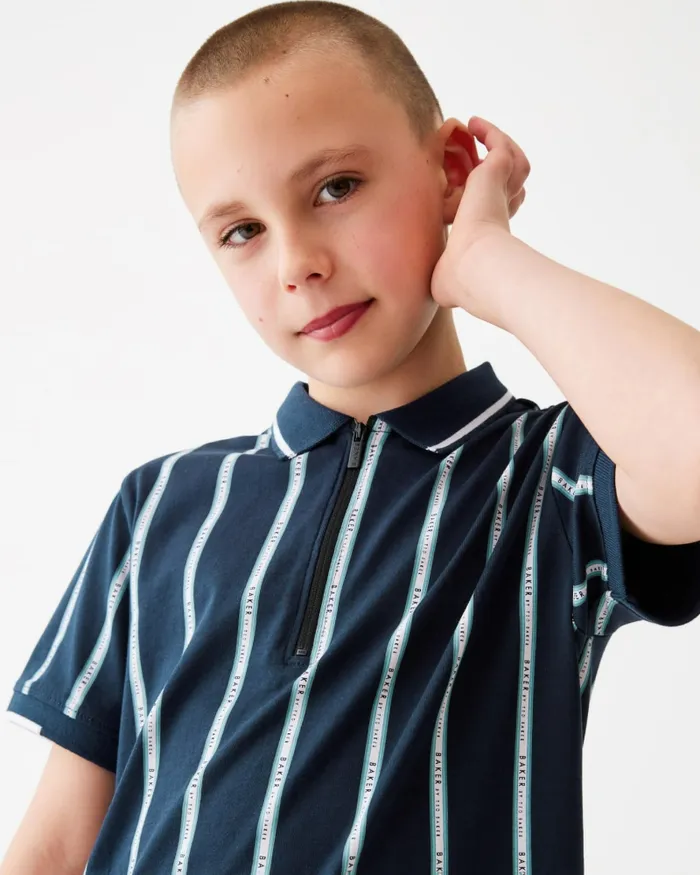 Ted Baker Tops Kids ANDREII 8211 Vertical Stripe Zip Polo Shirt Navy Ted Baker Tops Kids ANDREII 8211 Vertical Stripe Zip Polo Shirt Navy