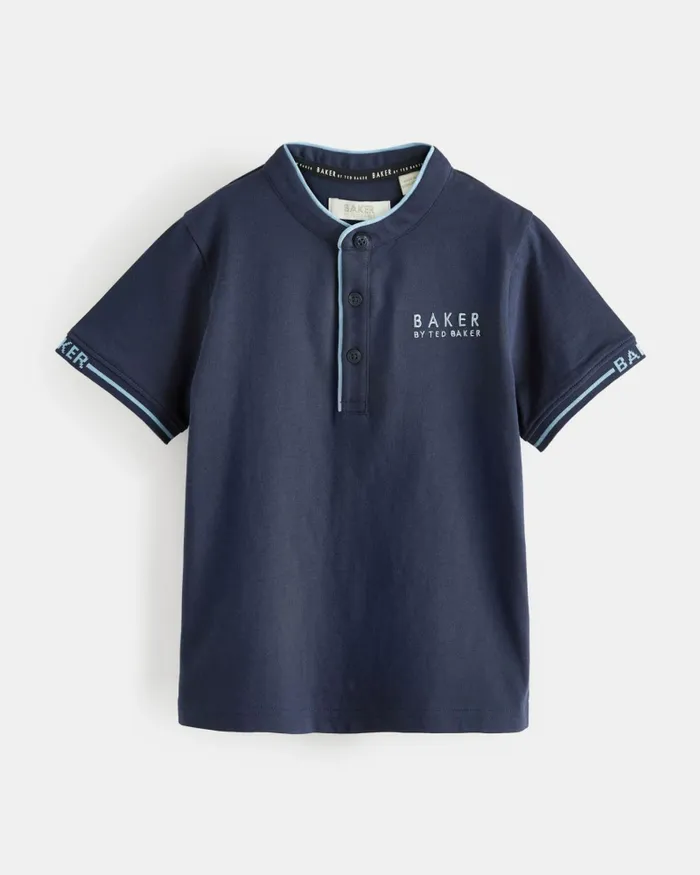 Ted Baker Tops Kids SPINACO 8211 Contrast Trim Henley TShirt Navy Ted Baker Tops Kids SPINACO 8211 Contrast Trim Henley TShirt Navy