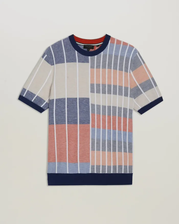 Ted Baker Tops Men BARDA 8211 Multi Stripe Colour Block Knitted TShirt Multicoloured