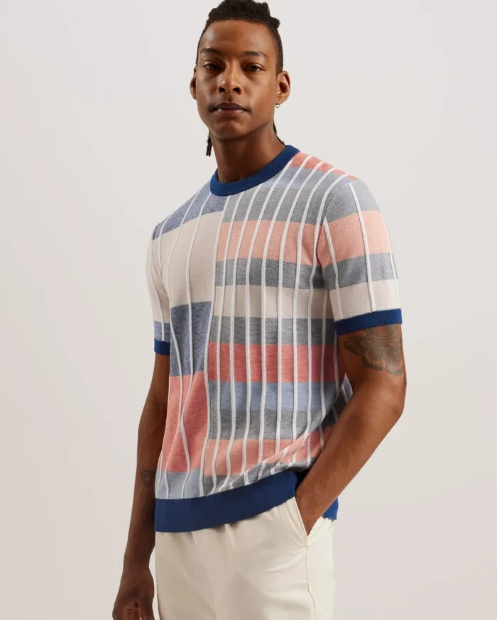 Ted Baker Tops Men BARDA 8211 Multi Stripe Colour Block Knitted TShirt Multicoloured Ted Baker Tops Men BARDA 8211 Multi Stripe Colour Block Knitted TShirt Multicoloured