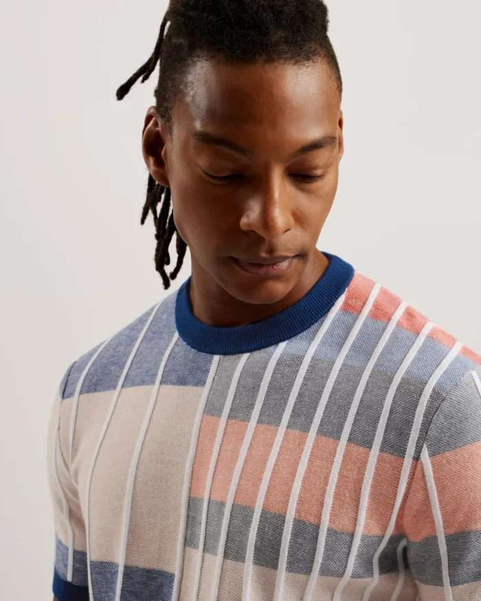 Ted Baker Tops Men BARDA 8211 Multi Stripe Colour Block Knitted TShirt Multicoloured Ted Baker Tops Men BARDA 8211 Multi Stripe Colour Block Knitted TShirt Multicoloured
