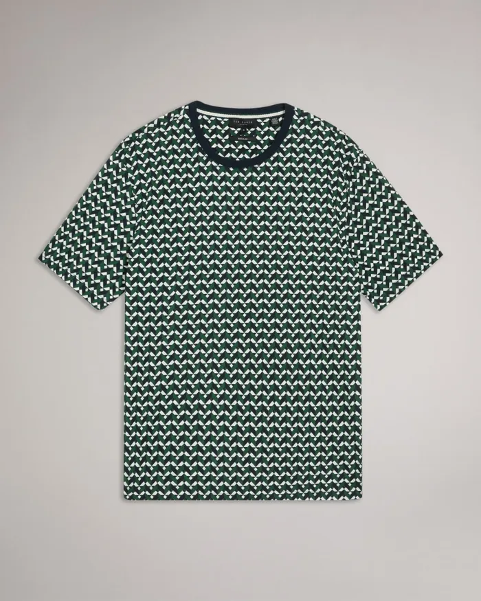 Ted Baker Tops Men CHETEL 8211 Short Sleeve Geometric Print TShirt Green