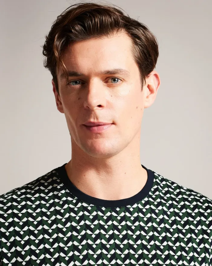 Ted Baker Tops Men CHETEL 8211 Short Sleeve Geometric Print TShirt Green Ted Baker Tops Men CHETEL 8211 Short Sleeve Geometric Print TShirt Green