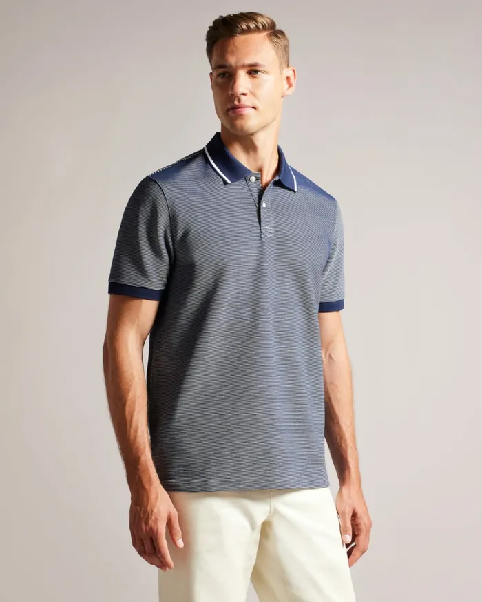 Ted Baker Tops Men ELLERBY 8211 Short Sleeve Striped Polo Shirt Navy Ted Baker Tops Men ELLERBY 8211 Short Sleeve Striped Polo Shirt Navy