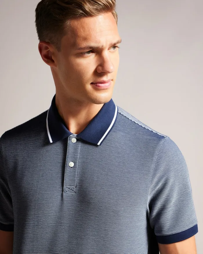Ted Baker Tops Men ELLERBY 8211 Short Sleeve Striped Polo Shirt Navy Ted Baker Tops Men ELLERBY 8211 Short Sleeve Striped Polo Shirt Navy