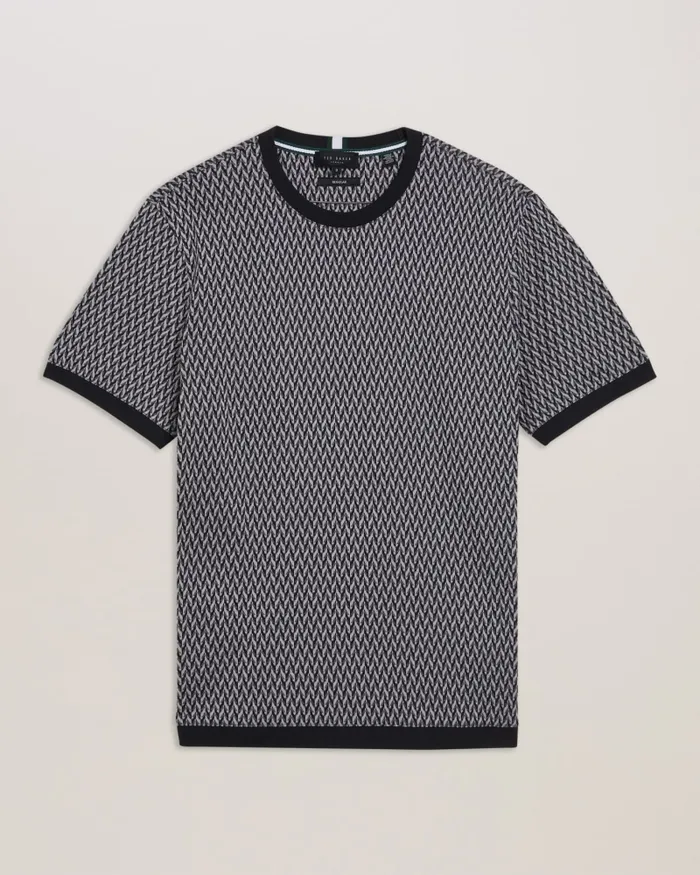 Ted Baker Tops Men FINITY 8211 Jacquard Geometric Cotton TShirt Black