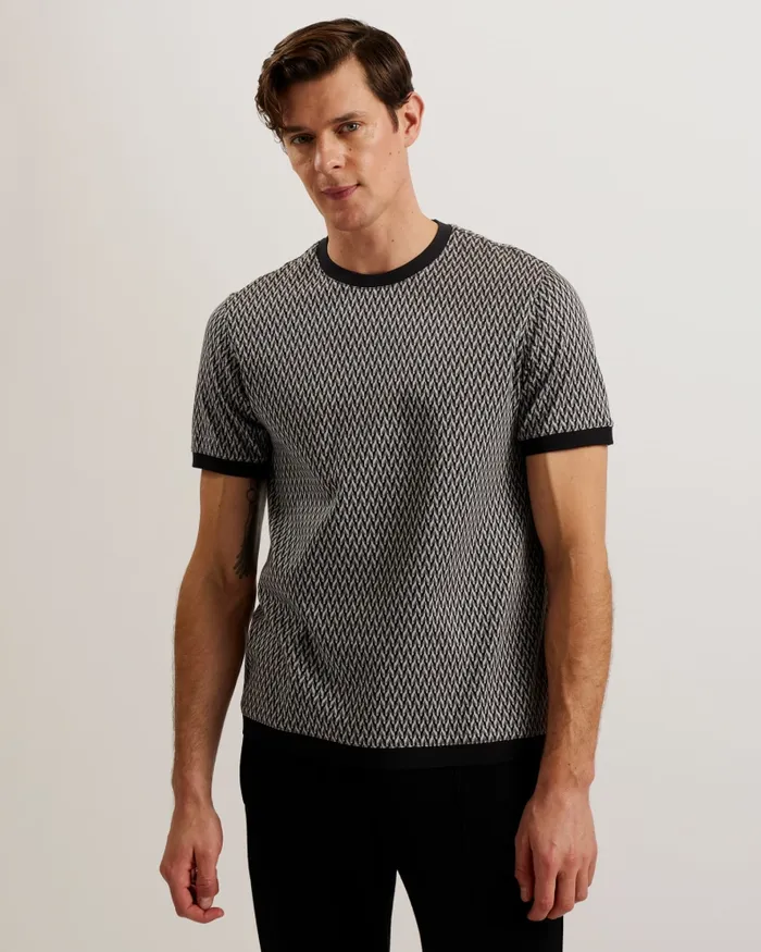 Ted Baker Tops Men FINITY 8211 Jacquard Geometric Cotton TShirt Black Ted Baker Tops Men FINITY 8211 Jacquard Geometric Cotton TShirt Black