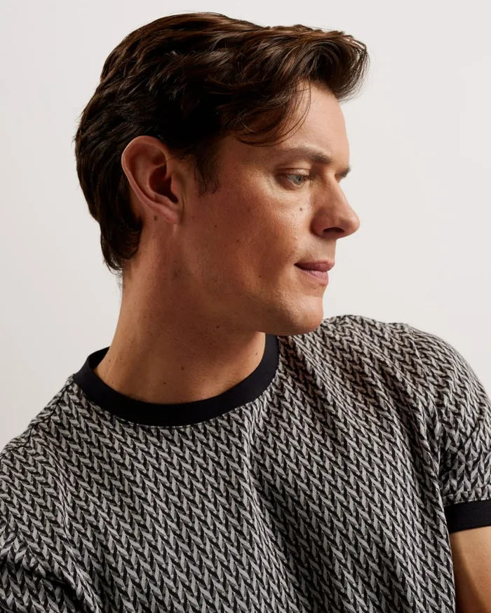 Ted Baker Tops Men FINITY 8211 Jacquard Geometric Cotton TShirt Black Ted Baker Tops Men FINITY 8211 Jacquard Geometric Cotton TShirt Black