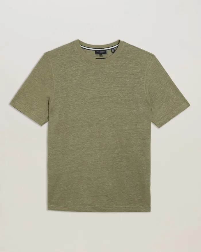 Ted Baker Tops Men FLINLO 8211 Regular Fit Short Sleeve Linen TShirt Olive