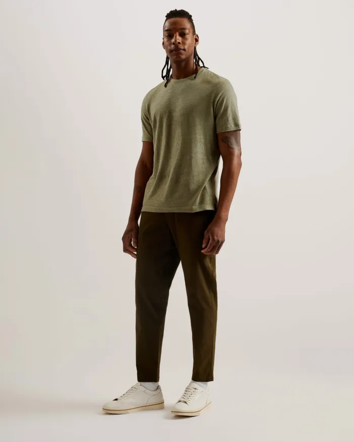 Ted Baker Tops Men FLINLO 8211 Regular Fit Short Sleeve Linen TShirt Olive Ted Baker Tops Men FLINLO 8211 Regular Fit Short Sleeve Linen TShirt Olive