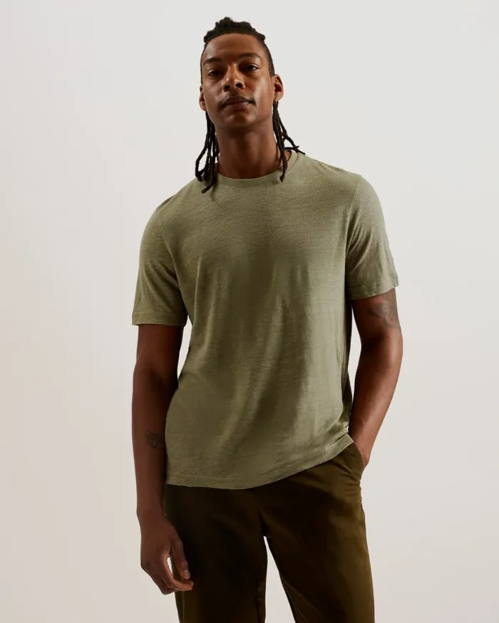 Ted Baker Tops Men FLINLO 8211 Regular Fit Short Sleeve Linen TShirt Olive Ted Baker Tops Men FLINLO 8211 Regular Fit Short Sleeve Linen TShirt Olive
