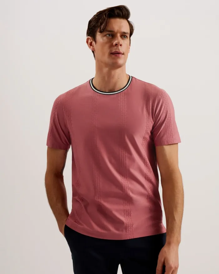 Ted Baker Tops Men ROUSEL 8211 Slim Fit Jacquard Striped TShirt Medium Pink Ted Baker Tops Men ROUSEL 8211 Slim Fit Jacquard Striped TShirt Medium Pink