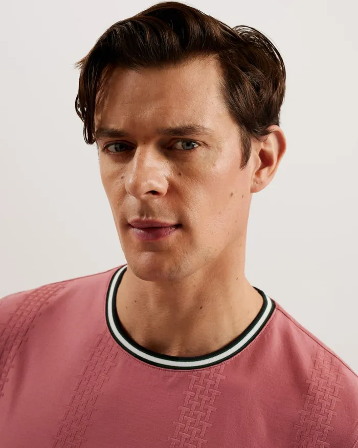 Ted Baker Tops Men ROUSEL 8211 Slim Fit Jacquard Striped TShirt Medium Pink Ted Baker Tops Men ROUSEL 8211 Slim Fit Jacquard Striped TShirt Medium Pink