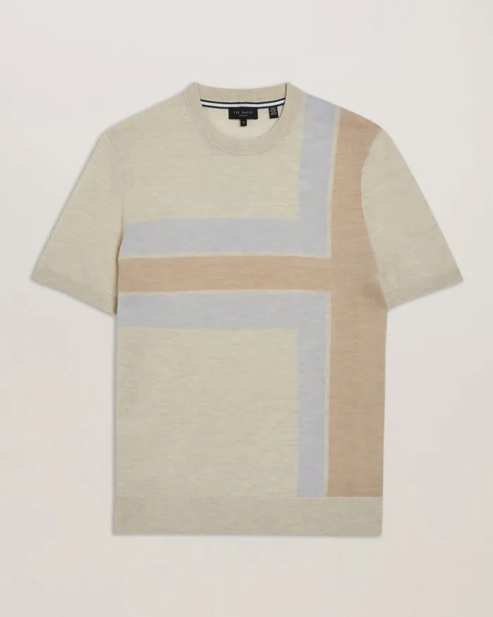Ted Baker Tops Men TILTZ 8211 Colour Block Print Wool TShirt Taupe