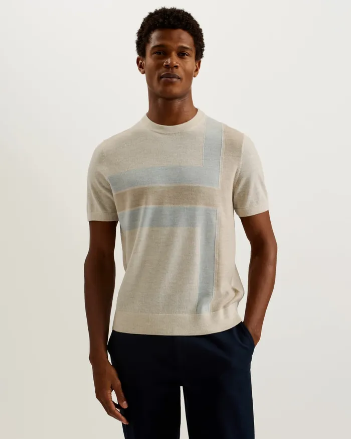 Ted Baker Tops Men TILTZ 8211 Colour Block Print Wool TShirt Taupe Ted Baker Tops Men TILTZ 8211 Colour Block Print Wool TShirt Taupe