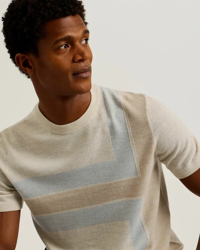 Ted Baker Tops Men TILTZ 8211 Colour Block Print Wool TShirt Taupe Ted Baker Tops Men TILTZ 8211 Colour Block Print Wool TShirt Taupe