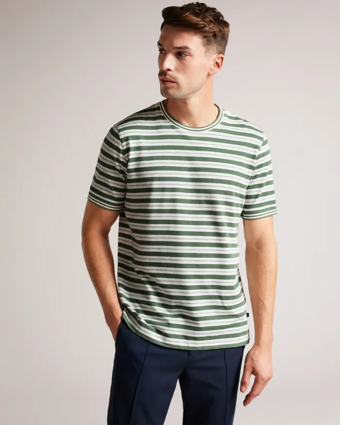 Ted Baker Tops Men VADELL 8211 Short Sleeve Regular Fit Striped TShirt Khaki Ted Baker Tops Men VADELL 8211 Short Sleeve Regular Fit Striped TShirt Khaki