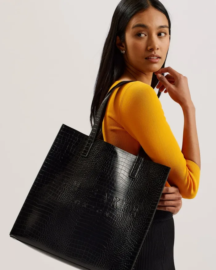 Ted Baker Tote Bags Women CROCCON 8211 Croc Detail Large Icon Bag Black