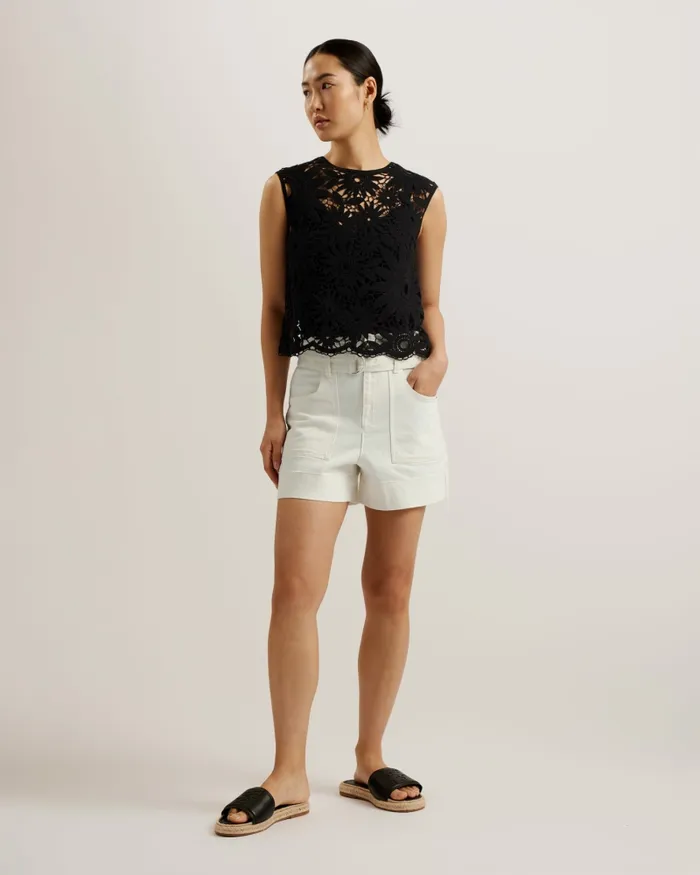 Ted Baker Trousers and Shorts Women SELDA 8211 High Waisted Belted Denim Shorts White Ted Baker Trousers and Shorts Women SELDA 8211 High Waisted Belted Denim Shorts White