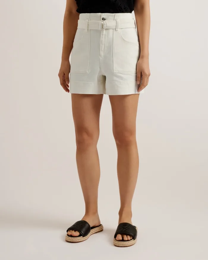 Ted Baker Trousers and Shorts Women SELDA 8211 High Waisted Belted Denim Shorts White Ted Baker Trousers and Shorts Women SELDA 8211 High Waisted Belted Denim Shorts White