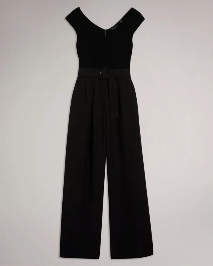 Ted Baker Trousers and Shorts Women TABBIAA 8211 Knitted Bodice Wide Leg Jumpsuit Black