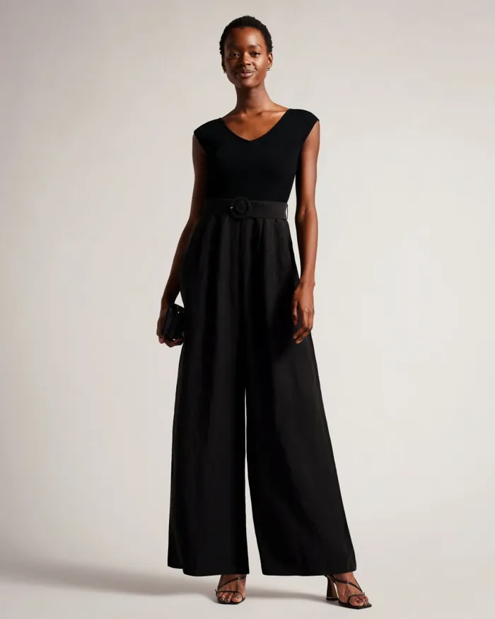 Ted Baker Trousers and Shorts Women TABBIAA 8211 Knitted Bodice Wide Leg Jumpsuit Black