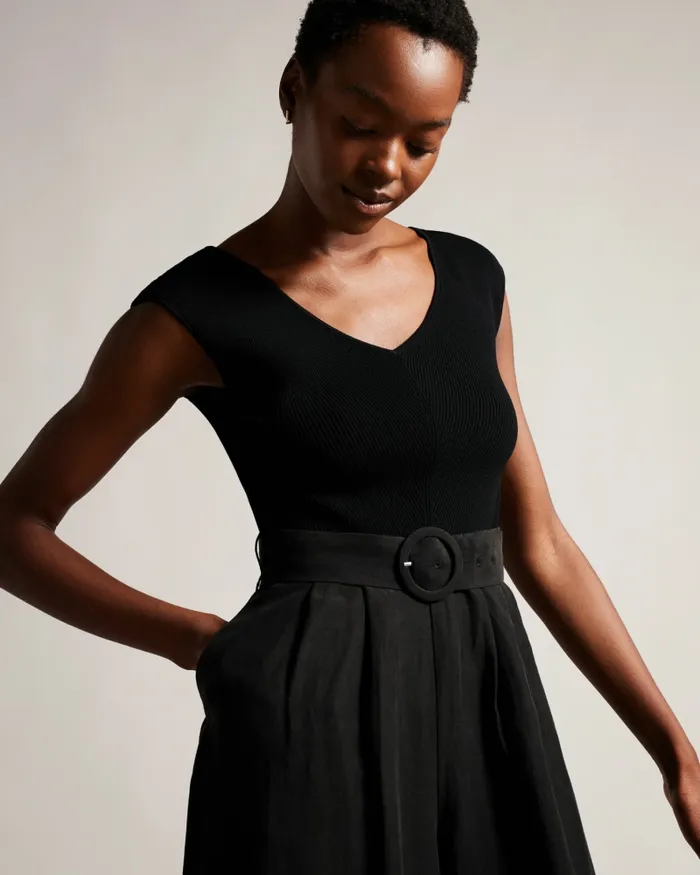 Ted Baker Trousers and Shorts Women TABBIAA 8211 Knitted Bodice Wide Leg Jumpsuit Black