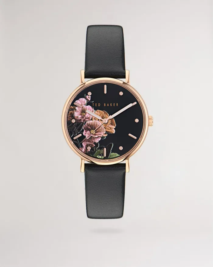 Ted Baker Watches Women MARBELE 8211 Phylipa Romance Floral Dial Leather Strap Watch Black Ted Baker Watches Women MARBELE 8211 Phylipa Romance Floral Dial Leather Strap Watch Black