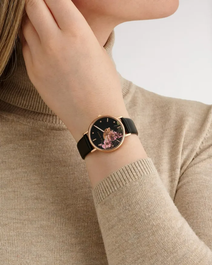 Ted Baker Watches Women MARBELE 8211 Phylipa Romance Floral Dial Leather Strap Watch Black Ted Baker Watches Women MARBELE 8211 Phylipa Romance Floral Dial Leather Strap Watch Black