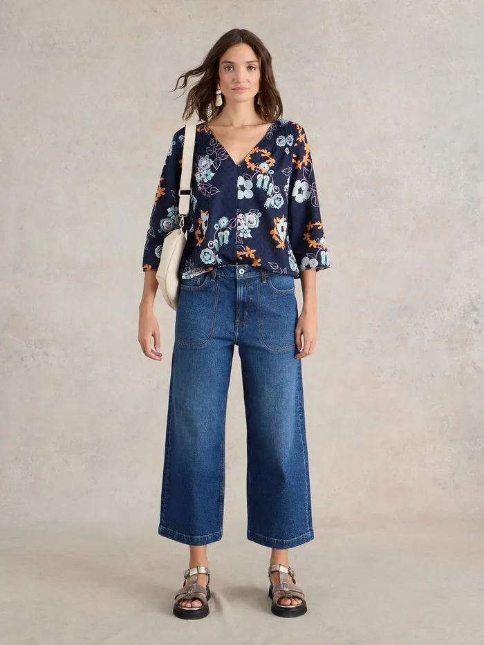 Tia Cropped Wide Leg Jean Dk Denim Women White Stuff Jeans