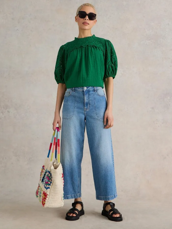 Tia Wide Leg Crop Jean Mid Denim Women White Stuff Trousers