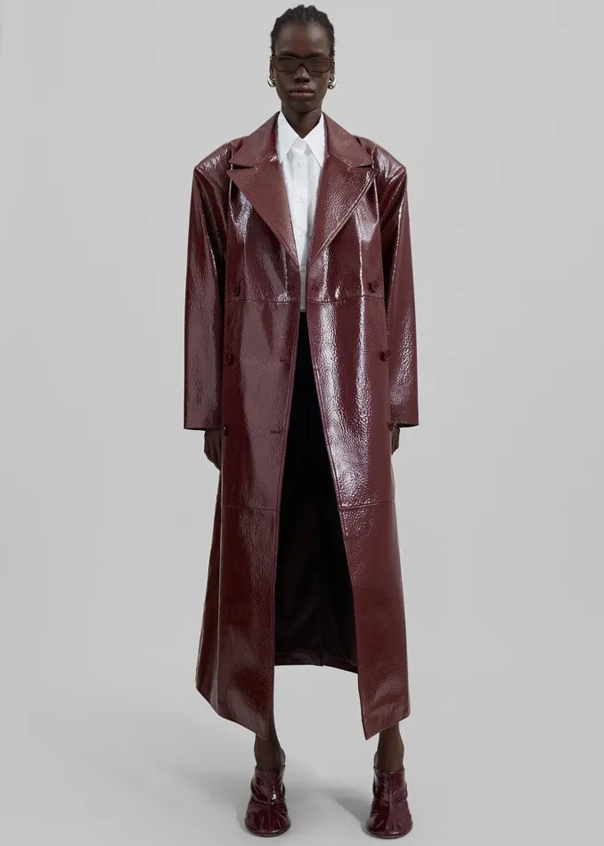 Tina Crackled Faux Leather Trench Coat 8211 Burgundy Women The Frankie Shop Clothing