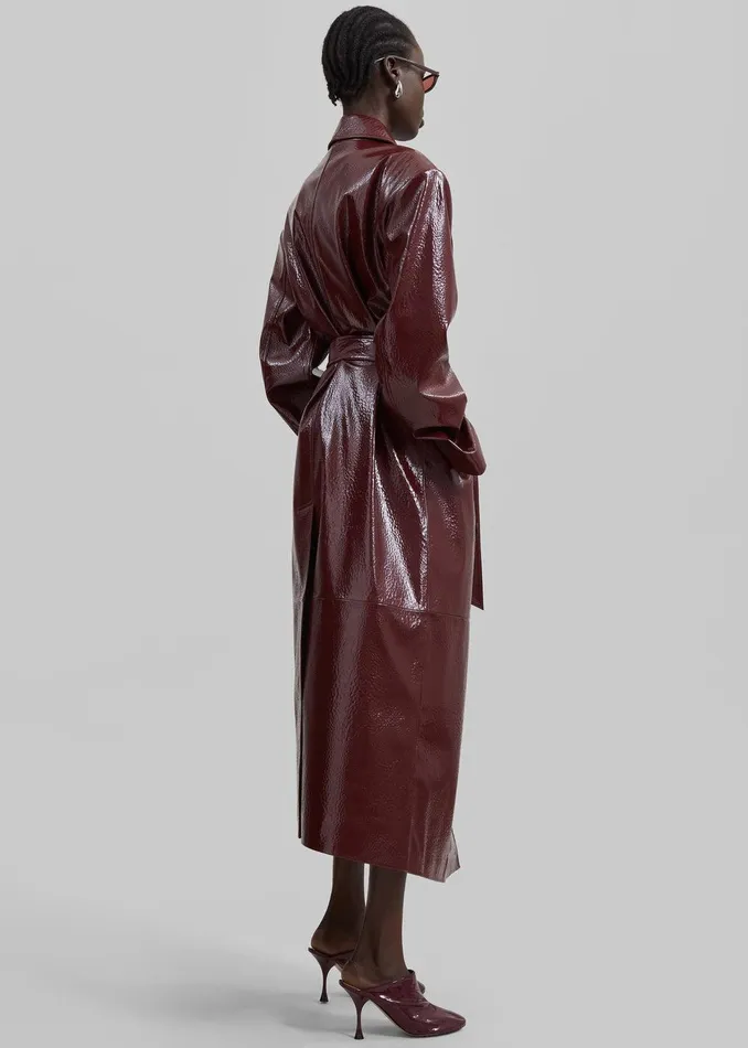 Tina Crackled Faux Leather Trench Coat 8211 Burgundy Women The Frankie Shop Clothing