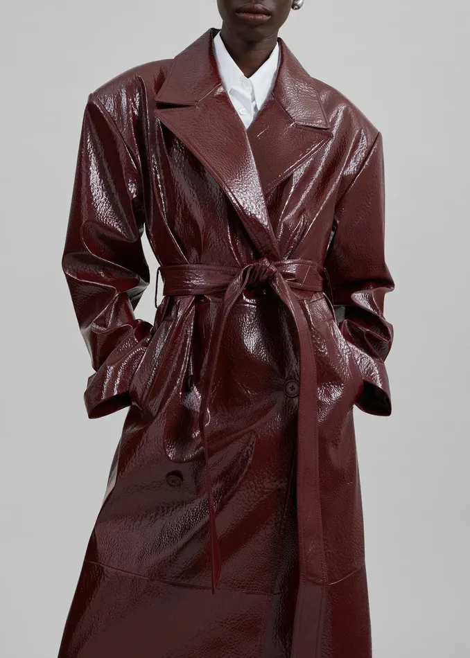 Tina Crackled Faux Leather Trench Coat 8211 Burgundy Women The Frankie Shop Clothing
