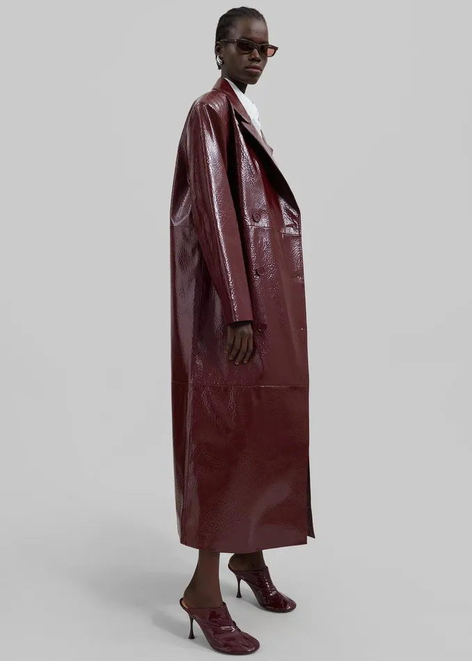 Tina Crackled Faux Leather Trench Coat 8211 Burgundy Women The Frankie Shop Clothing