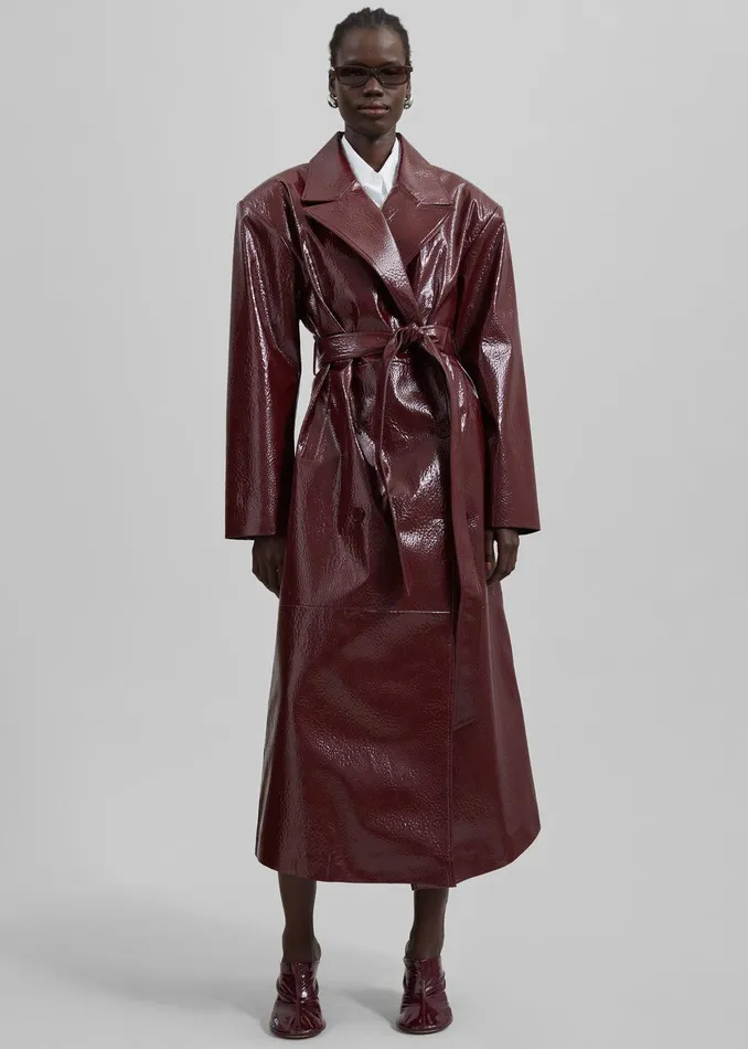 Tina Crackled Faux Leather Trench Coat 8211 Burgundy Women The Frankie Shop Clothing