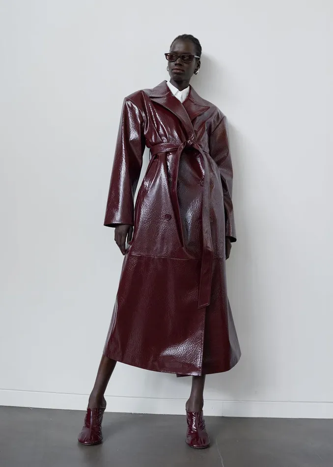 Tina Crackled Faux Leather Trench Coat 8211 Burgundy Women The Frankie Shop Clothing