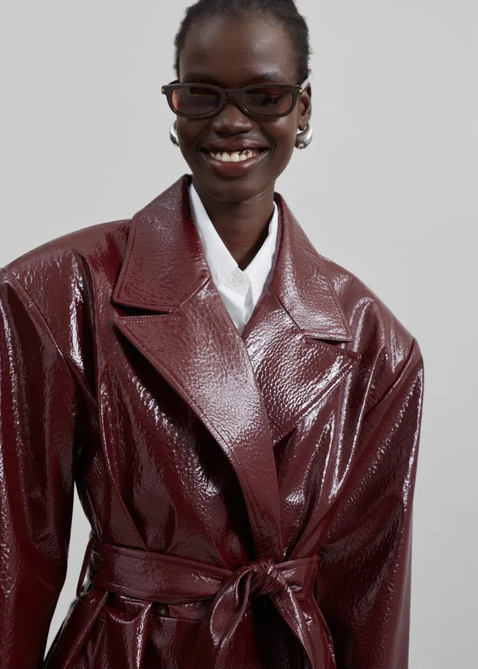 Tina Crackled Faux Leather Trench Coat 8211 Burgundy Women The Frankie Shop Clothing