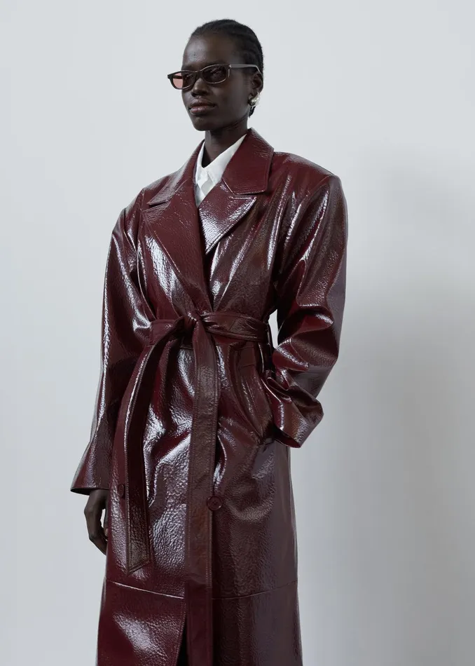 Tina Crackled Faux Leather Trench Coat 8211 Burgundy Women The Frankie Shop Clothing