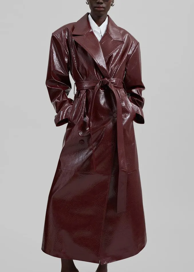 Tina Crackled Faux Leather Trench Coat 8211 Burgundy Women The Frankie Shop Clothing
