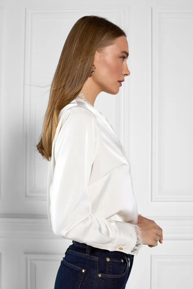 Tops Lace VNeck Blouse Oyster 8211 Holland Cooper Womens Tops Lace VNeck Blouse Oyster 8211 Holland Cooper Womens