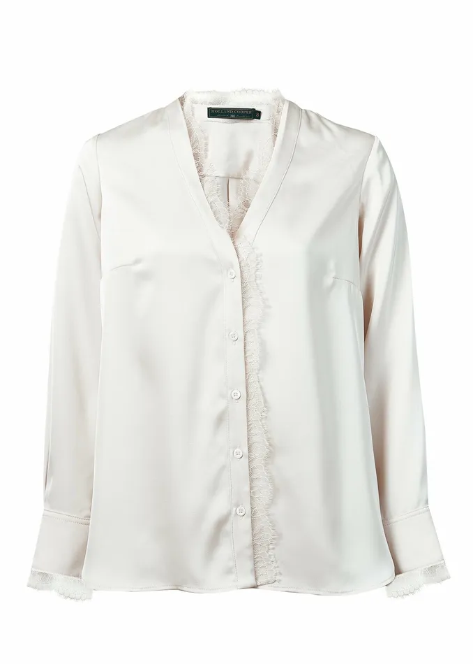 Tops Lace VNeck Blouse Oyster 8211 Holland Cooper Womens Tops Lace VNeck Blouse Oyster 8211 Holland Cooper Womens