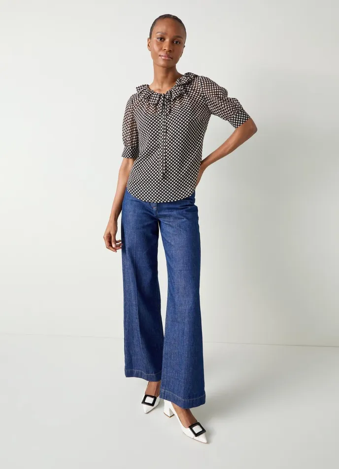 Tops Women LKBennett Coco Black And Ecru Polka Dot Blouse Black Cream
