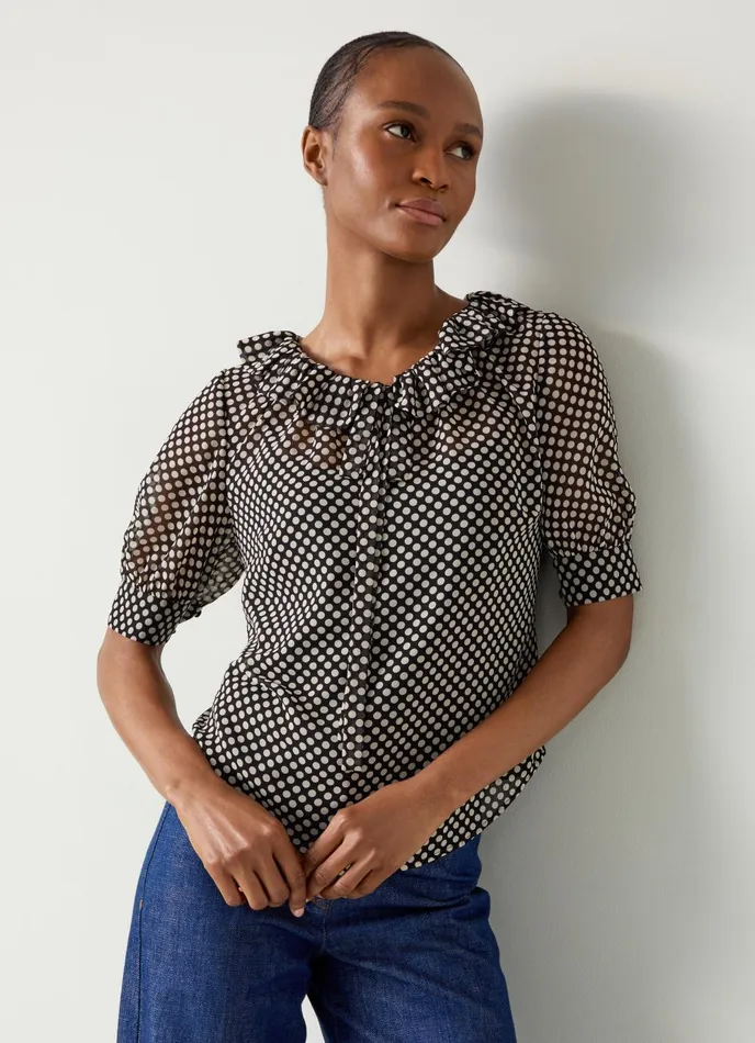 Tops Women LKBennett Coco Black And Ecru Polka Dot Blouse Black Cream Tops Women LKBennett Coco Black And Ecru Polka Dot Blouse Black Cream