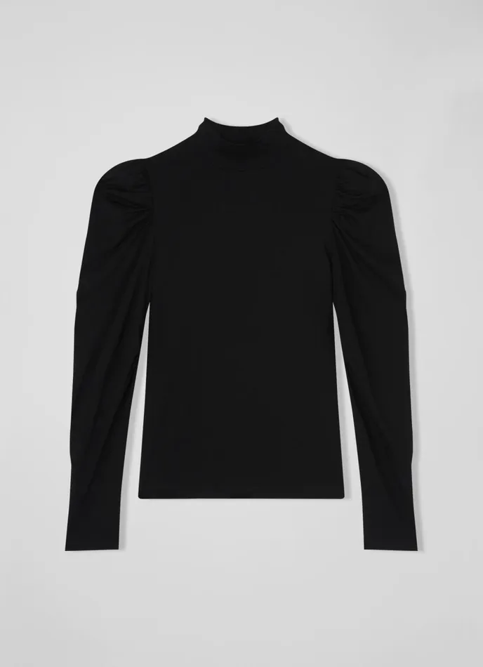 Tops Women LKBennett Cora Black Jersey Puff Sleeve Turtle Neck Top Black Tops Women LKBennett Cora Black Jersey Puff Sleeve Turtle Neck Top Black