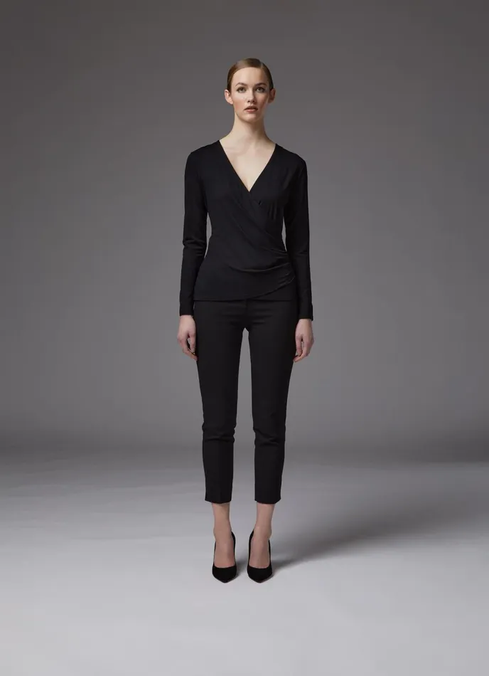 Tops Women LKBennett Eames Black Jersey Wrapover Top Black