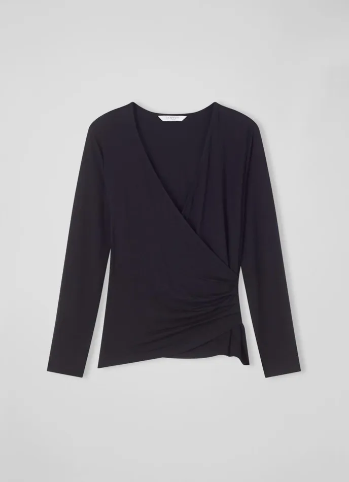 Tops Women LKBennett Eames Black Jersey Wrapover Top Black