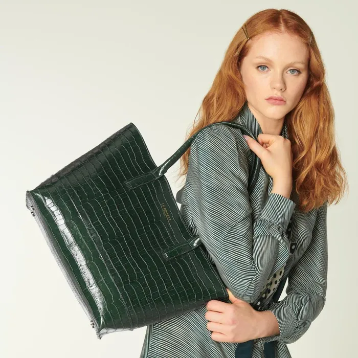 Tote Bags Women LKBennett Lacey Green CrocEffect Leather Tote Bag